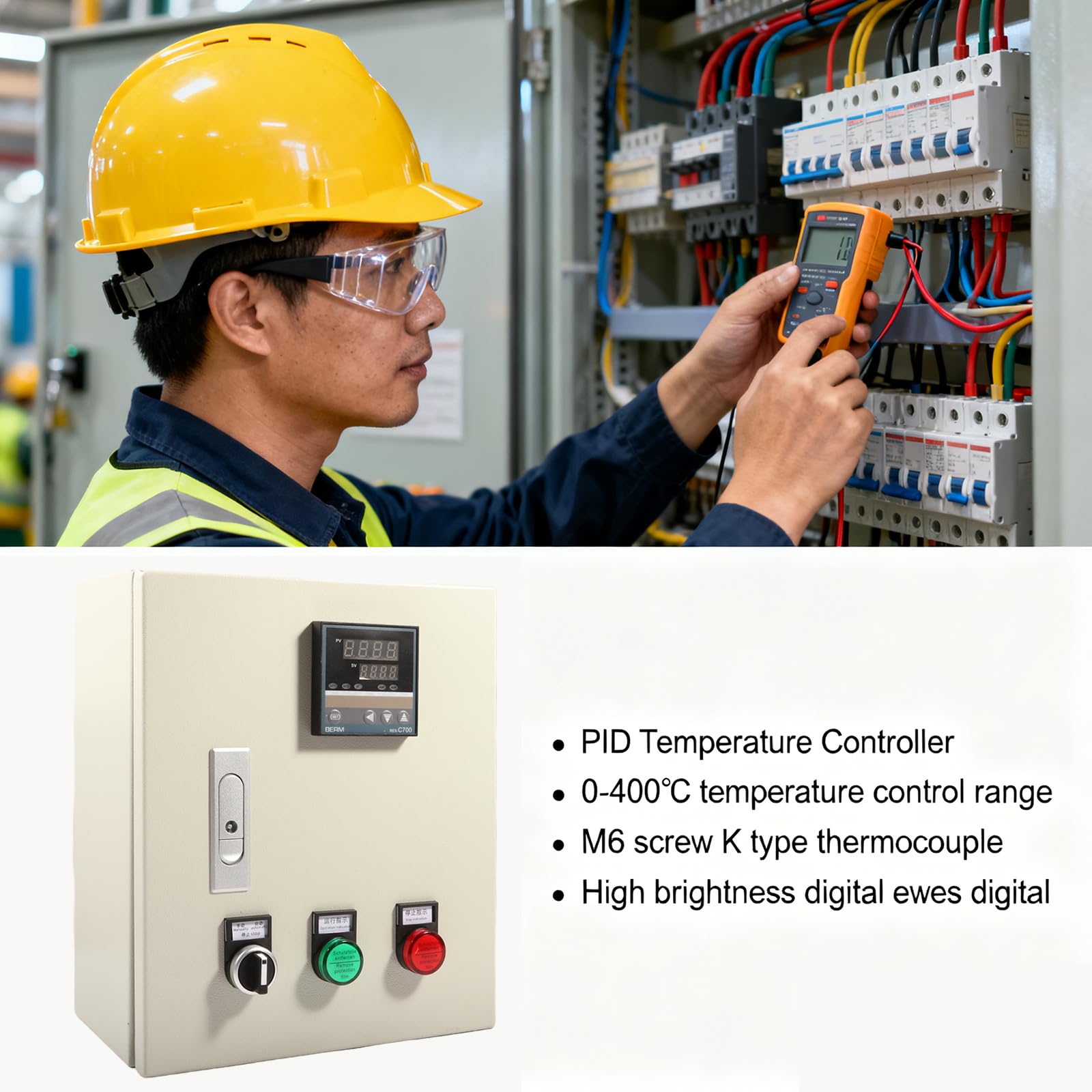 Controlador de temperatura PID Caja de control de temperatura 7.5KW Tipo termopar 380V 3Phase 0-400℃ Máquina de curado en horno