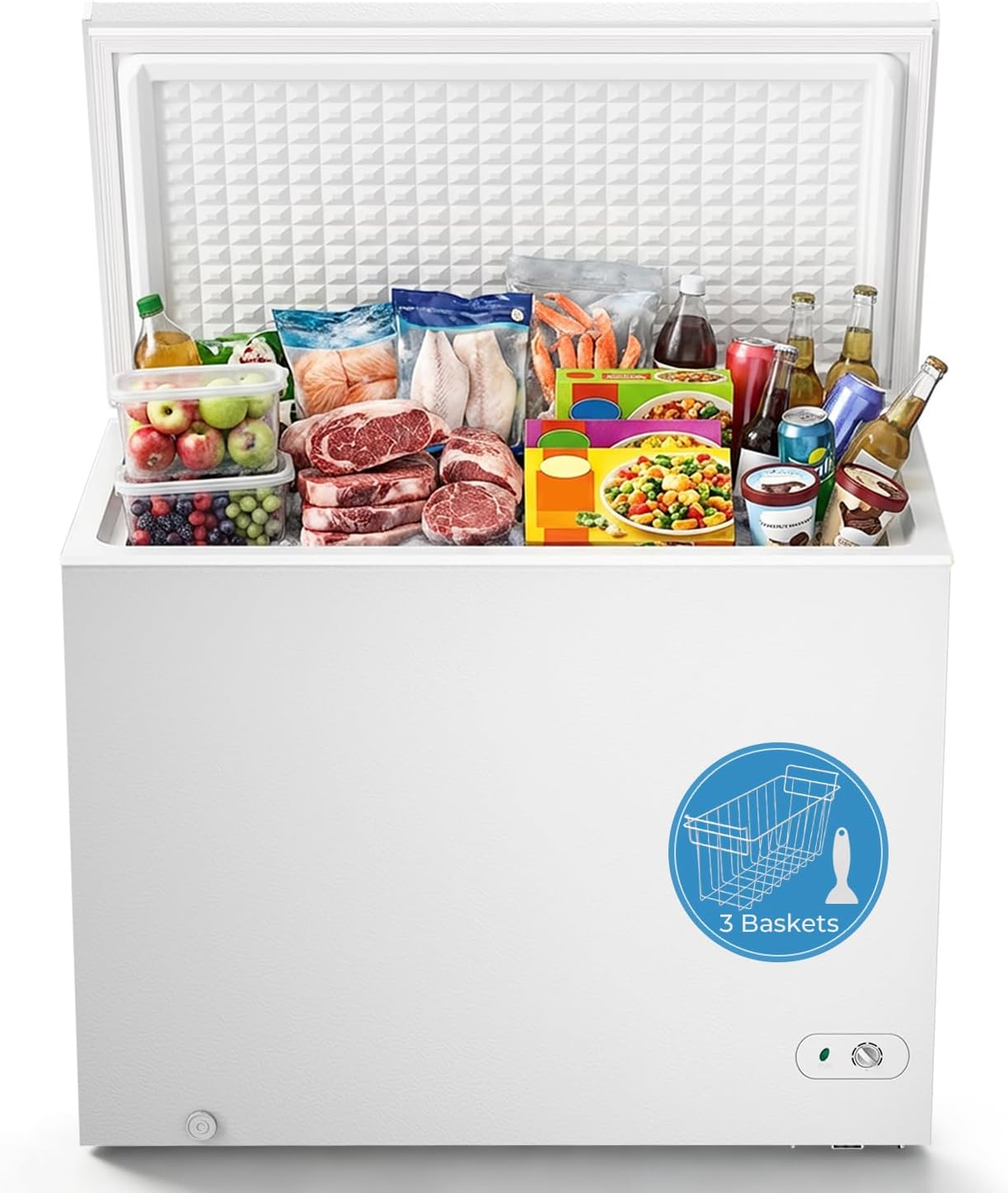 Antarctic Star Chest Freezer 10.0 Cubic Feet Compact Freezer with 3 Removable Baskets, Free Standing Top Open Door Deep Freezer, 7-Level Adjustable Temperature, White