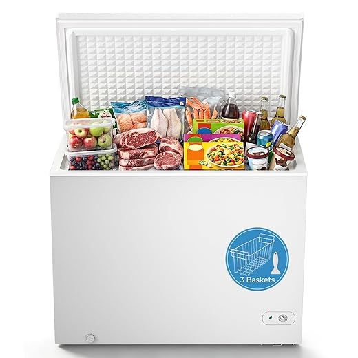 Antarctic Star Chest Freezer 10.0 Cubic Feet Compact Freezer with 3 Removable Baskets, Free Standing Top Open Door Deep Freezer, 7-Level Adjustable Temperature, White