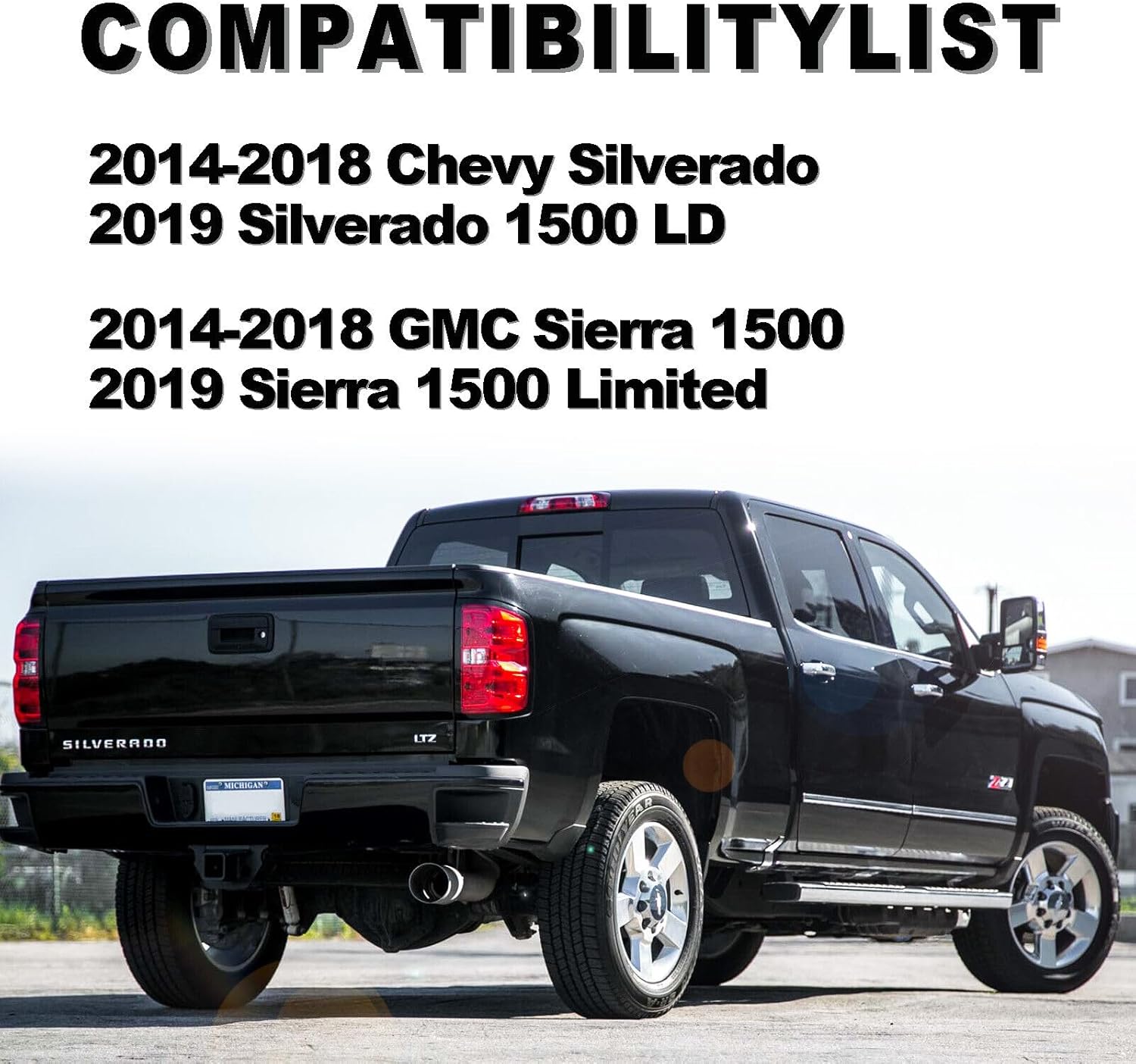 Rear Steel Step Bumper Assembly for 2014-2018 Chevy Silverado 1500 & GMC Sierra 1500 without Park Sensor Holes Black Back Bumper Replacement for GM1103177,with Pads Brackets and License Plate Lights