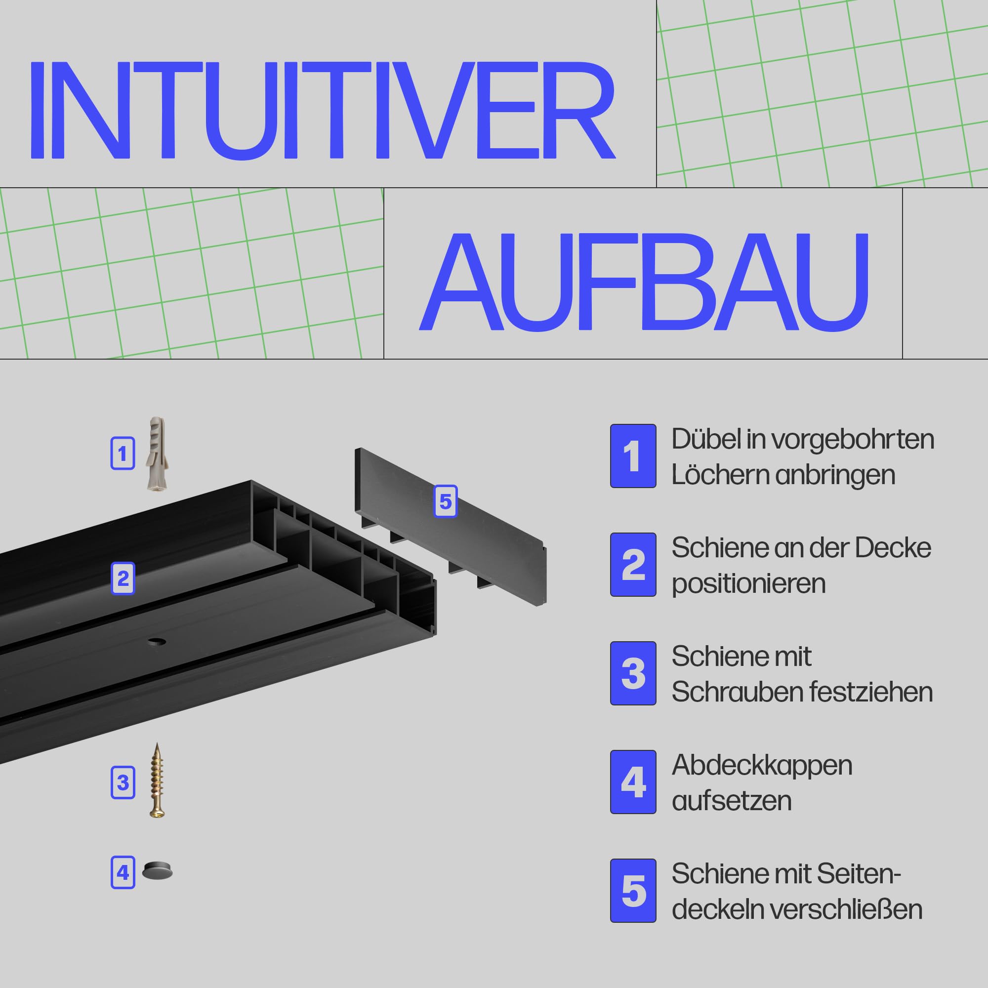 Bestlivings Binario per tende nero (480 cm/2 corsi) con set di 2 archi rotondi, set completo con accessori (set di fissaggio, coperchio laterale, rullo per tenda)
