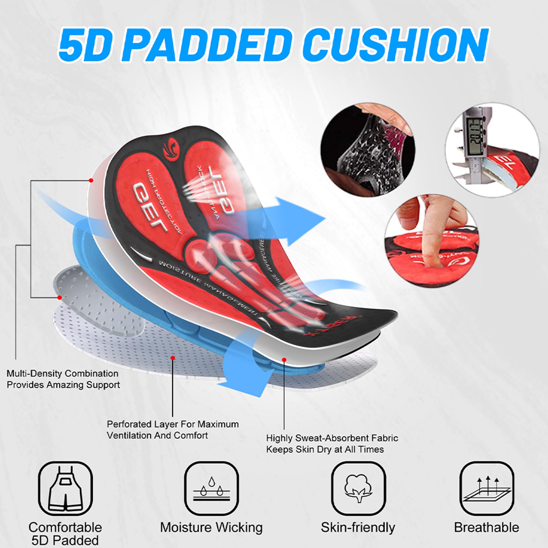 X-TIGER Culotte Ciclismo Bibs Shorts Hombre Almohadilla Gel 5D 3 Bolsillos Transpirable Secado rápido Ciclismo Montaña
