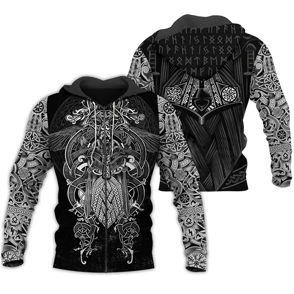 Sweat à capuche Viking zippé Odin et loup celtique pour homme - Veste Valhalla vintage