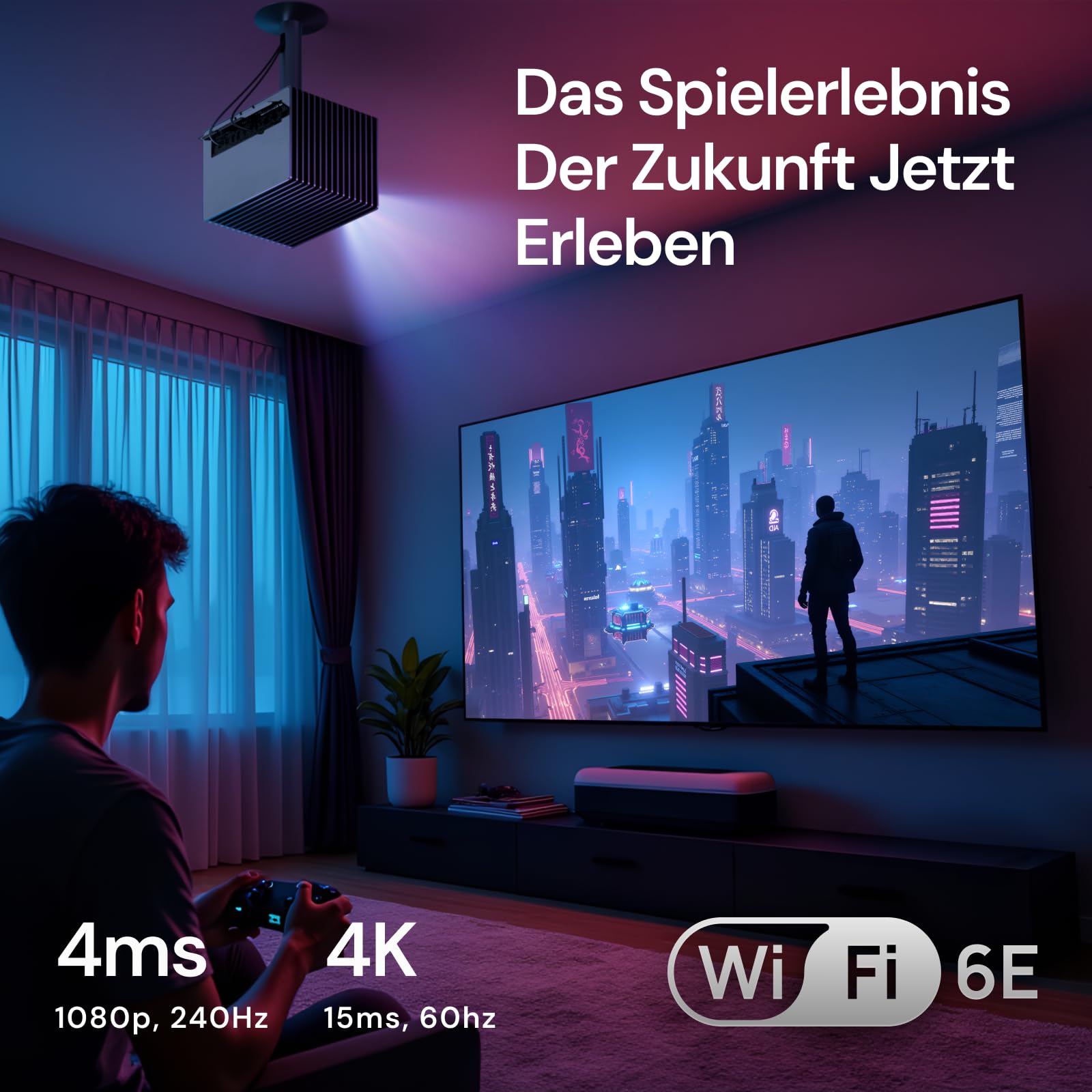 Valerion StreamMaster Plus2 vidéoprojecteur laser 4K + écran de projection motorisé de 120 pouces, 2000 lumens ISO, HDR10, certifié IMAX Enhanced, Dolby Vision et Atmos, latence ultra-faible de 4 ms p