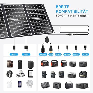 Ecosonique 100W Foldable Solar Panel 23.5% Efficiency & 45W PD Quick Charge Monocrystalline Solar Panel with USB-C PD3.0 USB-A QC3.0 20V DC Output Adjustable Stand for Power Stations & Outdoor Use