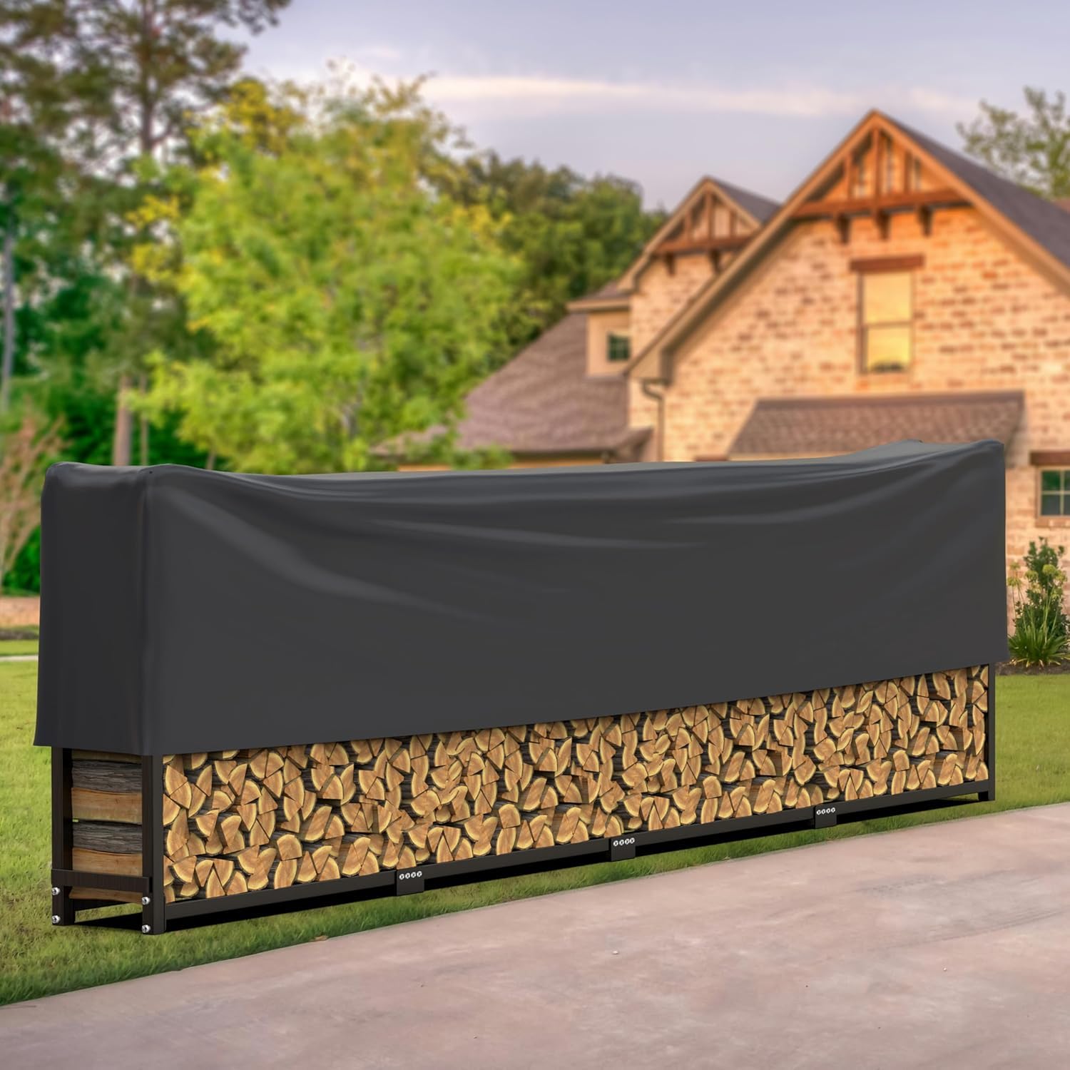 WIELS® Brennholzregal außen 400x25x115cm, Kaminholzregal Metall + Abdeckung, Kaminholzunterstand 1400kg Wasserdichter Holzlager Holzstapelhilfe für Garten Terrasse (400x25x115cm)