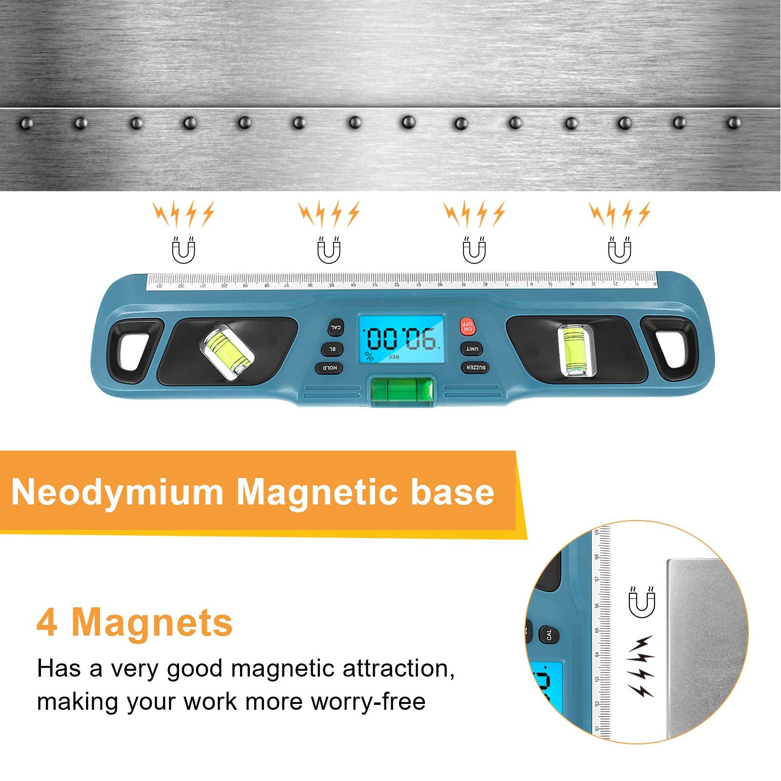 POENVFPO Digitale Wasserwaage, LCD-Display, Multifunktionale Elektronische Wasserwaage und Winkelmesser für Winkel und Neigungen, Hausrenovierung, Tischlerprojekte