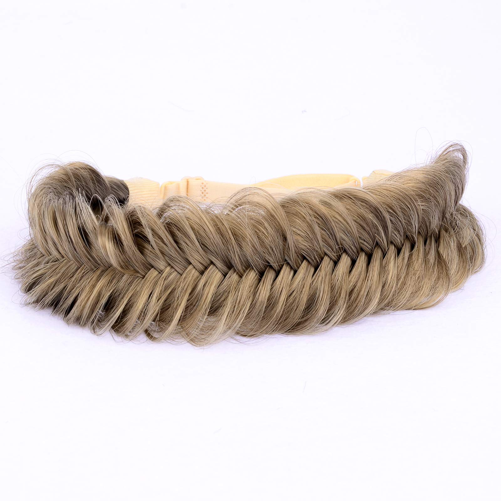 DIGUAN Wide Fishtail 2 Strands Synthetic Hair Braided Headband Classic Chunky Plaited Braids Elastic Stretch Hairpiece Women Girl Beauty accessory,59g (Dark Ash Blonde)