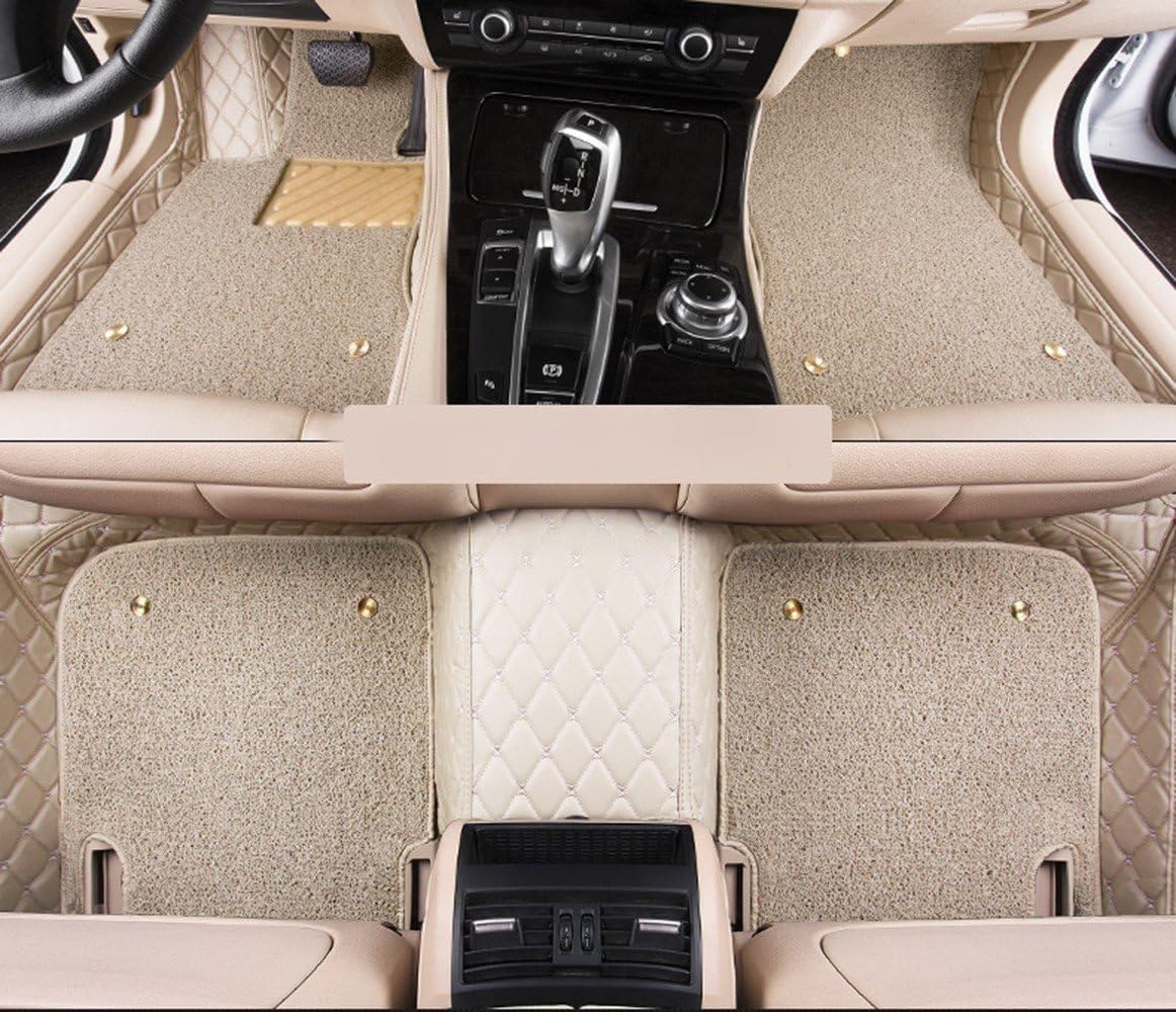 7D Premium Leatherette Car Foot Mat for Kia Seltos New 2026 Model With Boot Mat||Luxury Leather with Grass Mat Complete Set ||100% Waterproof and Washable || Custom Fitted Car Floor Tray Mat - (Beige)