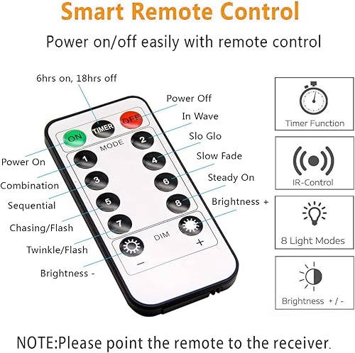 Miniatura 6 de Paquete de 6 guirnaldas de 60 luces LED de 20 pies con temporizador remoto, impermeable, decoración de Navidad, funciona con pilas, luces de