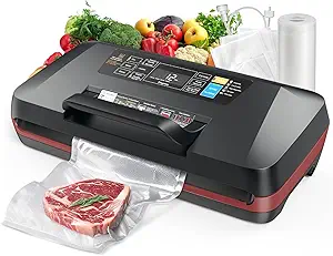 95KPa Vacuum Sealer for food,Commercial Full Automatic Food Vacuum Sealer Machine with Double 12mm Heat Seal, 10-in-1 Modes, Built in Cutter & Bag Storage, Includes 1 Roll and 10 Pre-Cut Bags