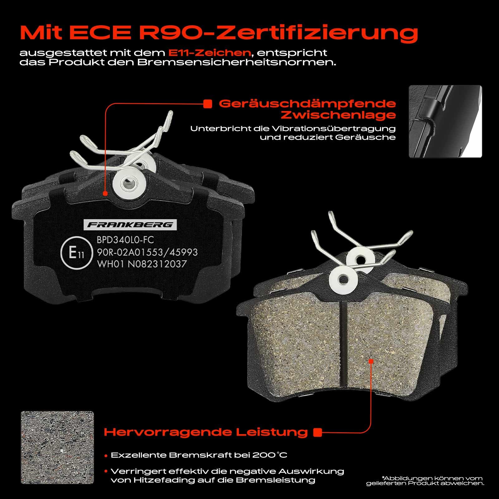 Frankberg Bremsensatz inkl. 2x Bremsscheiben + 4x Bremsbeläge Hinten Kompatibel mit A4 8E2 A4 Avant 8E5 Exeo ST 3R5 A4 Avant 8ED Replace# 1J0698451C, 1J0698451B