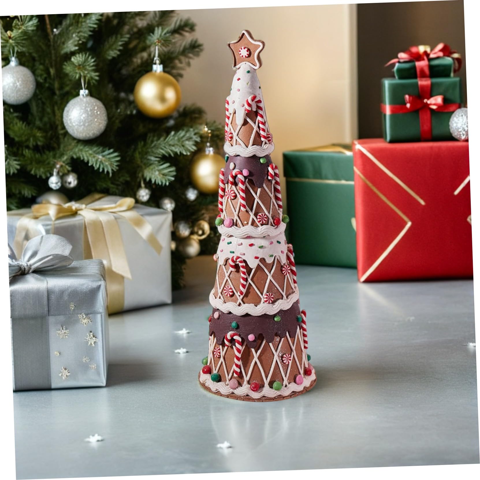 Árbol De Navidad Pequeño De Madera Diseño De Dulces De Silicona, Decoración Navideña Artesanal para Hogar y Oficinas, Adecuado para Fiestas y Regalos Festivos