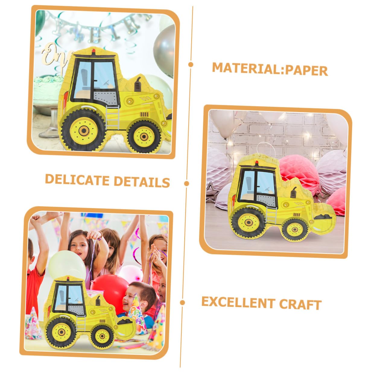 VANZACK Bagger Piñata Partyspiel Satz mit Papier Piñata in Gelb für Kindergeburtstag und Fest Befüllbar mit Süßigkeiten