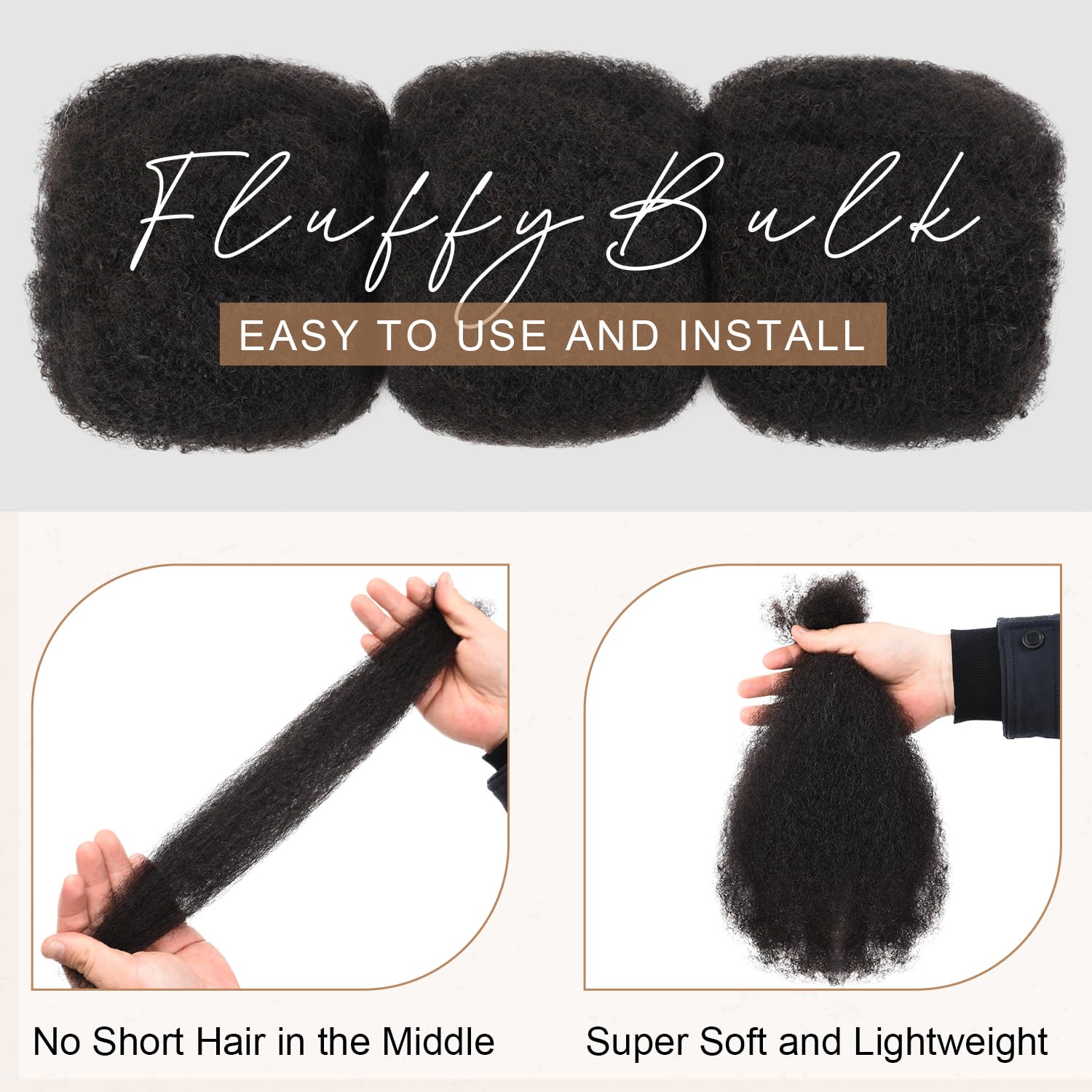 Originea Afro Kinky Curly Human Hair Bulk for Dreadlocks and Twist Braiding 100% Human Hair 1 Pack 14 Inch Soft Afro Kinky Bulk Human Hair Extensions Natural Black Color - Image 4