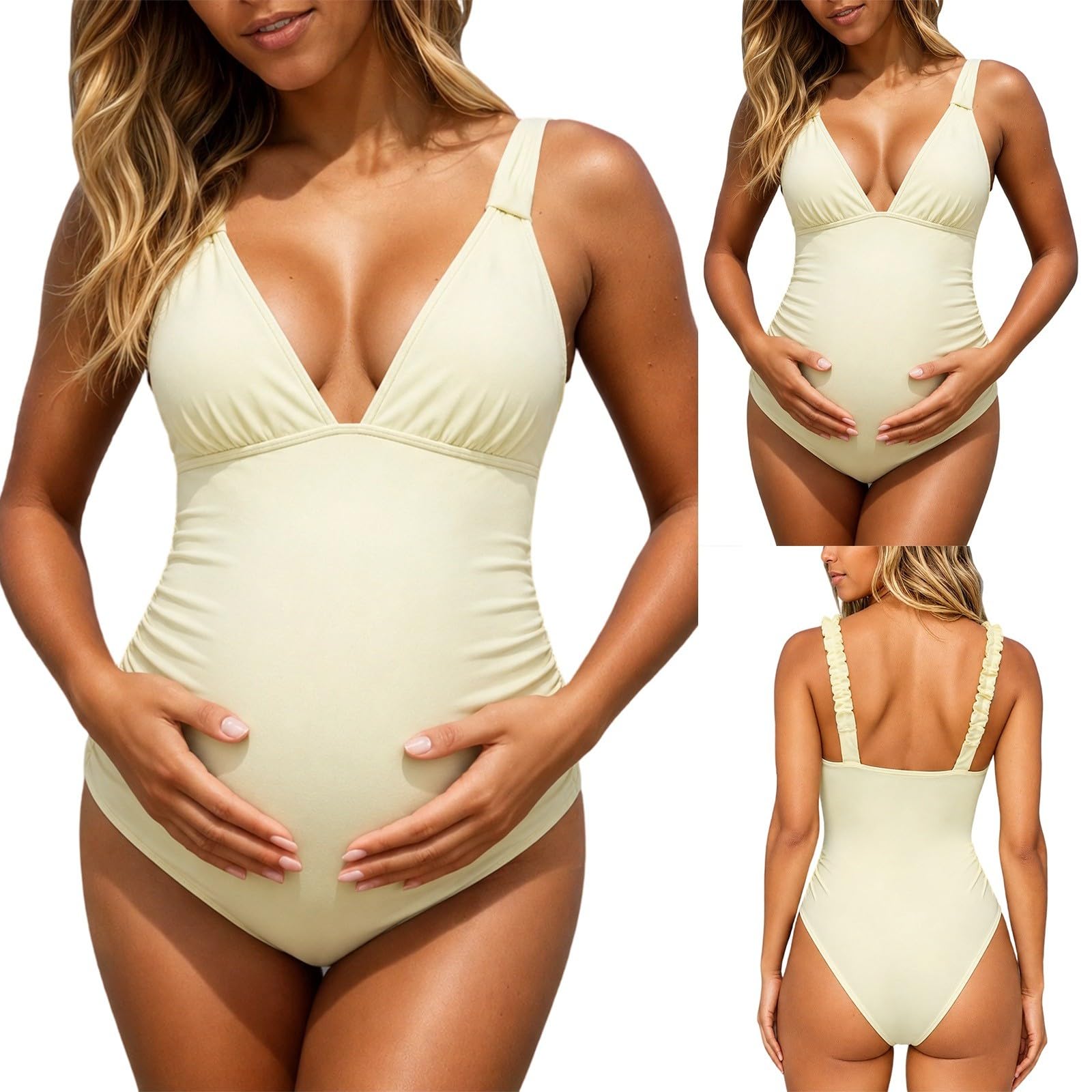 Generisch Maillot de bain de grossesse avec volants sur les épaules dissimulant le tour du ventre, cette élégante combinaison pour la grossesse au quotidien