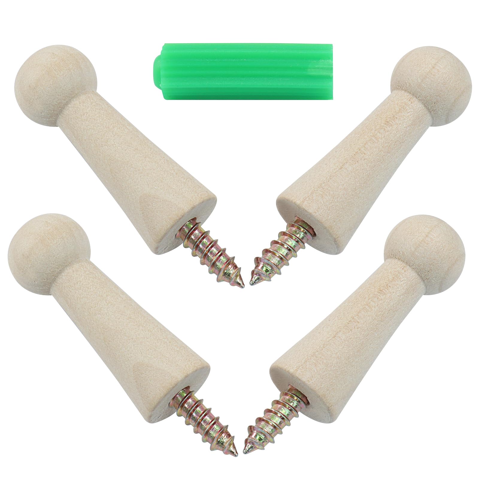 10Pcs Wooden Screw Hooks, Solid Wooden Wall Hooks Screw-On Coat Hooks, DIY Wood Coat Hooks for Hanging Jacket/Towel/Mug/Clothes Crafts(Style-1,Unpainted)