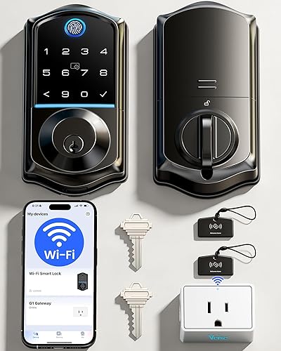 Miniatura 10 de Veise VE017G Cerradura de puerta de entrada sin llave Wi-Fi con huella digital, control remoto de aplicación, cerraduras inteligentes para puerta