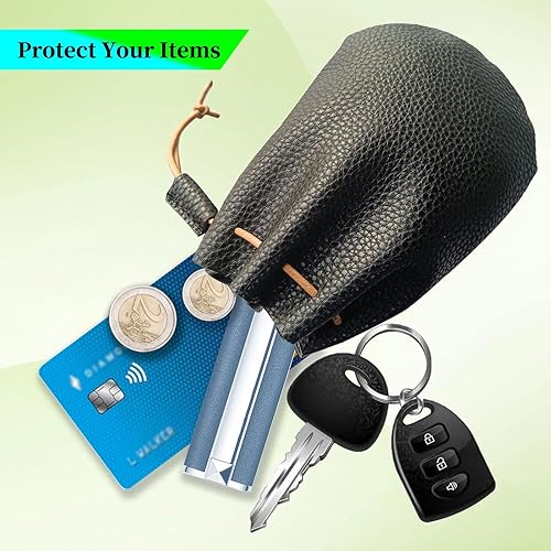 Miniatura 4 de Bolsa de cuero sintético con cordón, bolsa de monedas premium para hombres, monedero para bolso, soporte de cambio para automóvil como monederos,