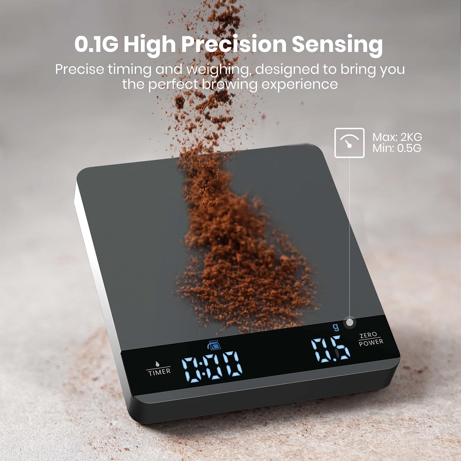 Rechargeable Mini Coffee Scale With Timer, Maestri House Espresso Scale, 2kg/0.1g Accurate Scale For Espresso And Pour-Over Coffee, Portable Digital Kitchen Scale With Automatic Timing(White&Glod