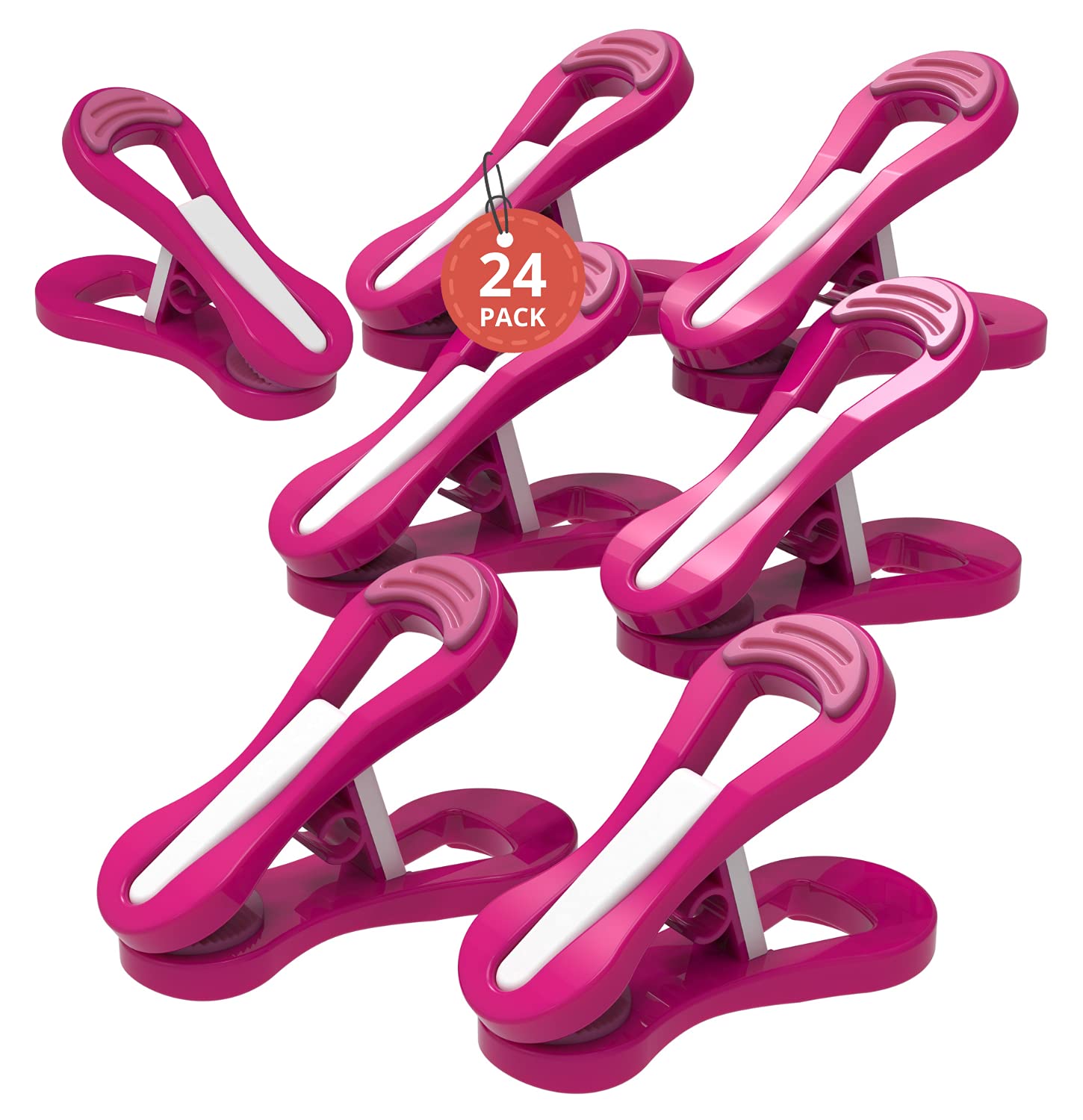 1InTheHome Plastic Hanger Clips, Plastic Clothes Pins, Pink, 24 Pack