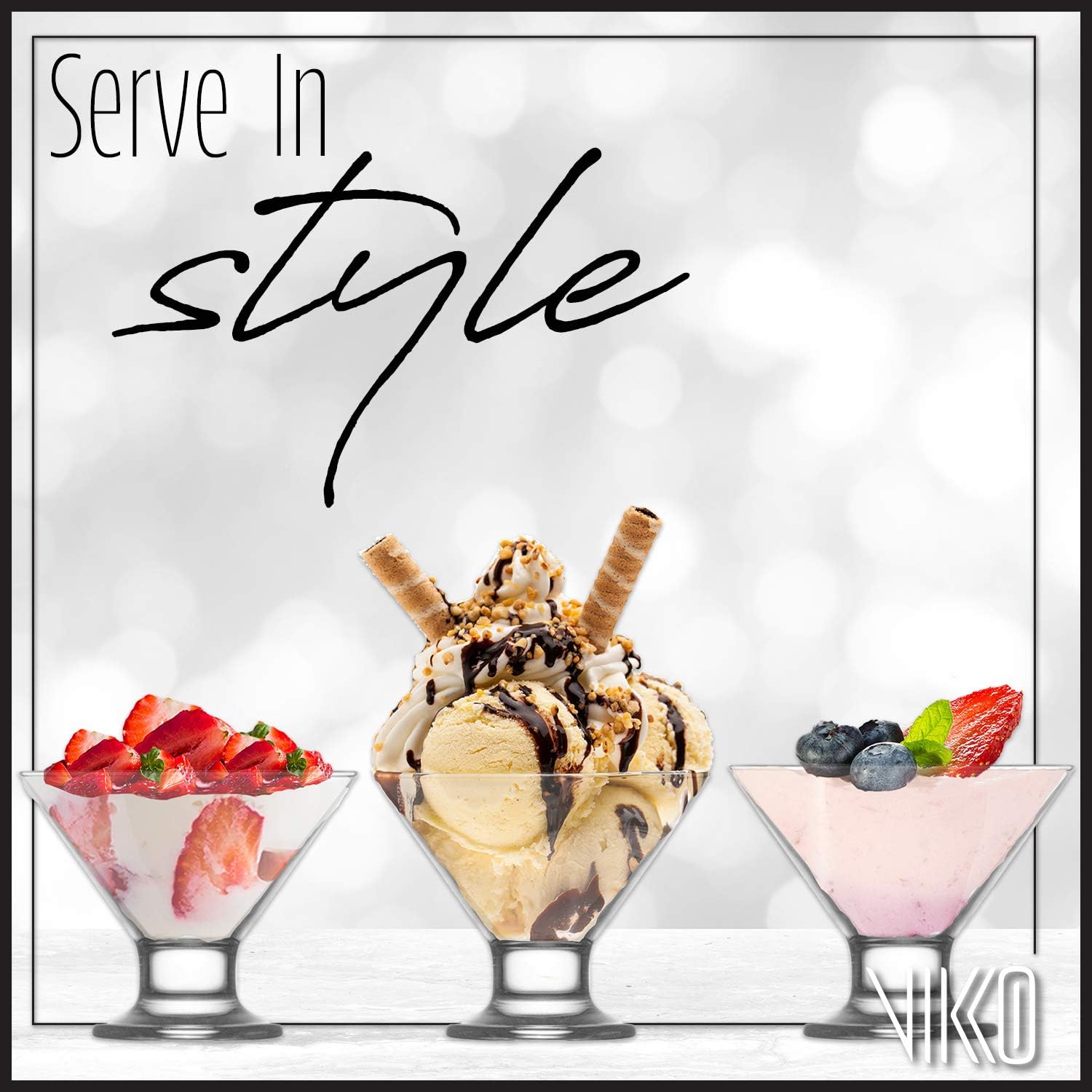  | Vikko Footed Ice Cream Bowls: 7 Ounce Dessert Cups – For Ices, Pudding, Fruit, and More – Set Of 6 Thick Glass Serving Dishes – Dishwasher Safe: Dessert Bowls
