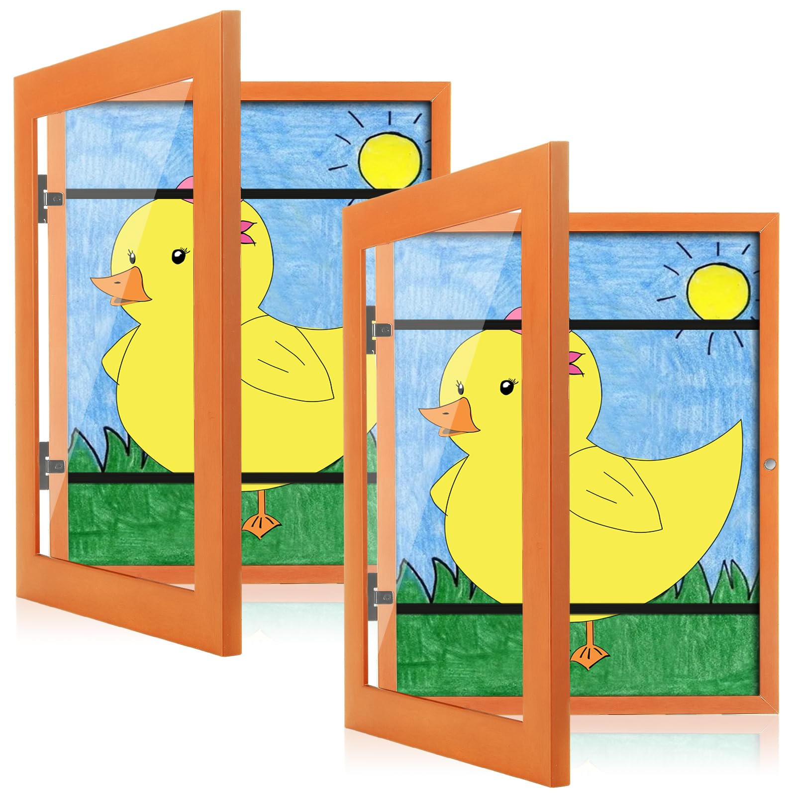 [2-Pack] Kids Art Frames, 8.5x11 Front Opening Kids Artwork Frames Changeable, Orange Artwork Display Storage Frame for Wall, Holds 50 Pcs, for 3D Picture, Crafts, Children Drawing, Hanging Art,