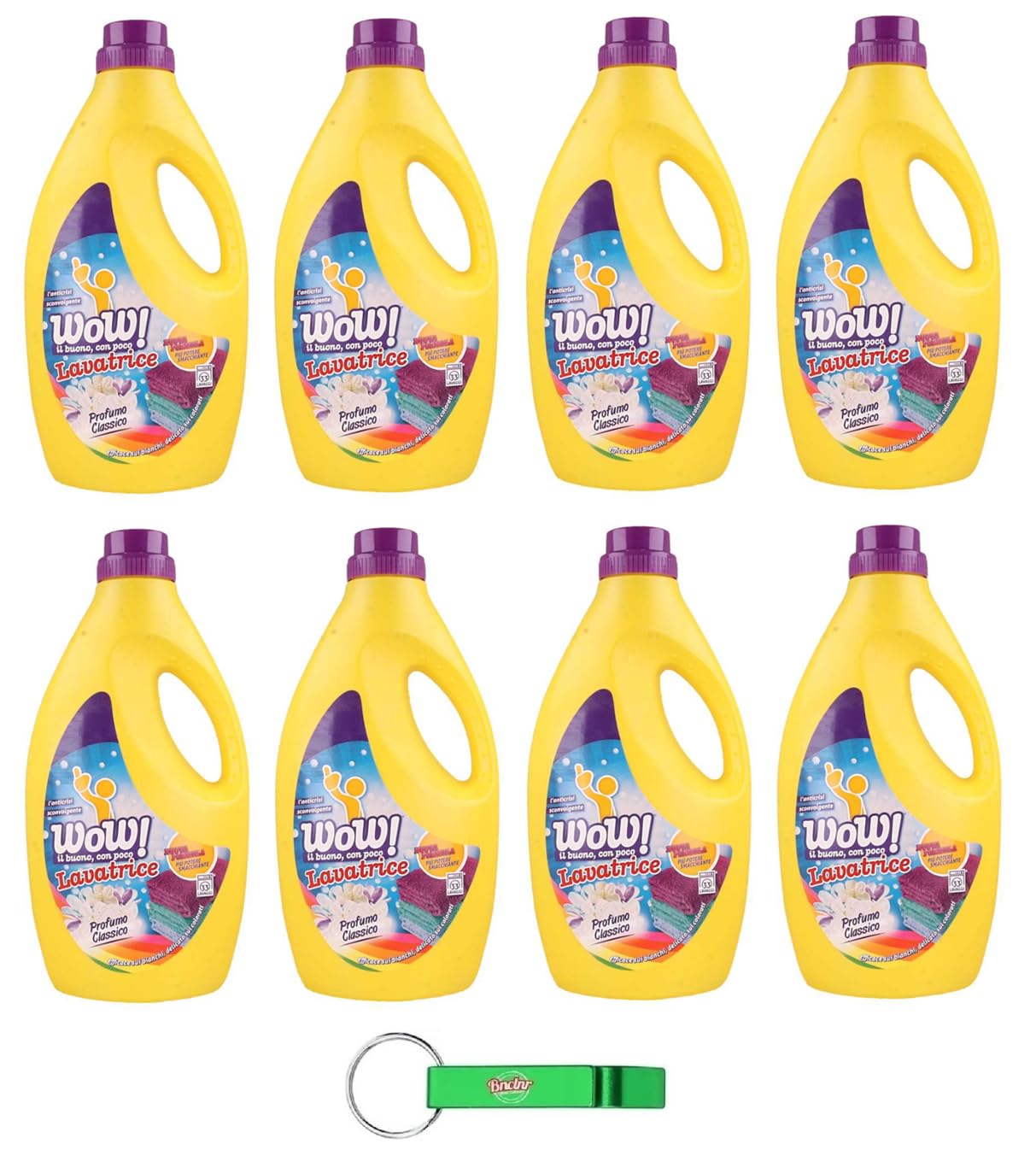 8 X WOW Detersivo Liquido Per Bucato – Detersivo Liquido Detersivo Detersivo Profumo Classico 28 lavaggi – 1850 ml + portachiavi Beni Culinari