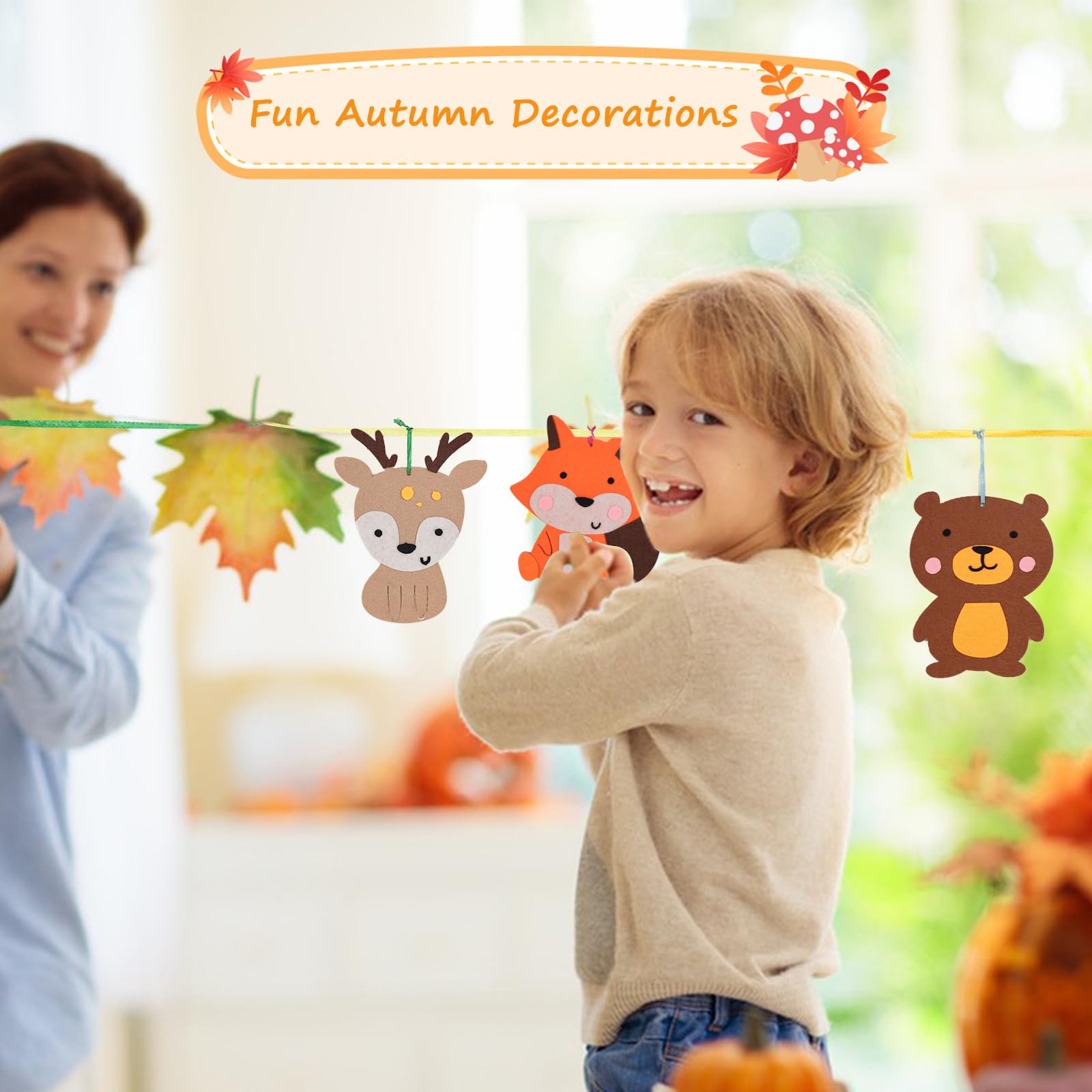AJUNLKVDR Kit Fai Da Te Autunnale Per Bambini – 4 Pezzi Corona Di Foglie, Zucca E Pigne In Feltro, Lavoretti Creativi Per Decorazioni Halloween E Natale