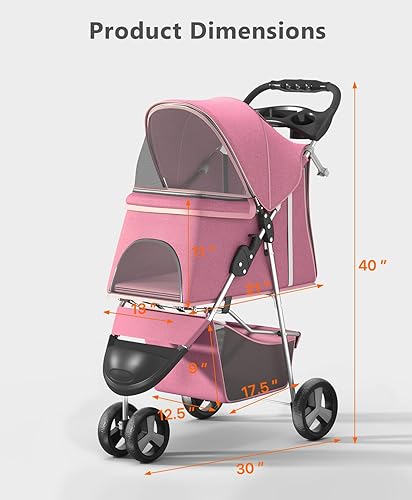 Miniatura 7 de Cochecito para mascotas con 3 ruedas para mascotas pequeñasmedianas, portátil, plegable, para perro, gato, cachorro, gatito, pausas para las ruedas