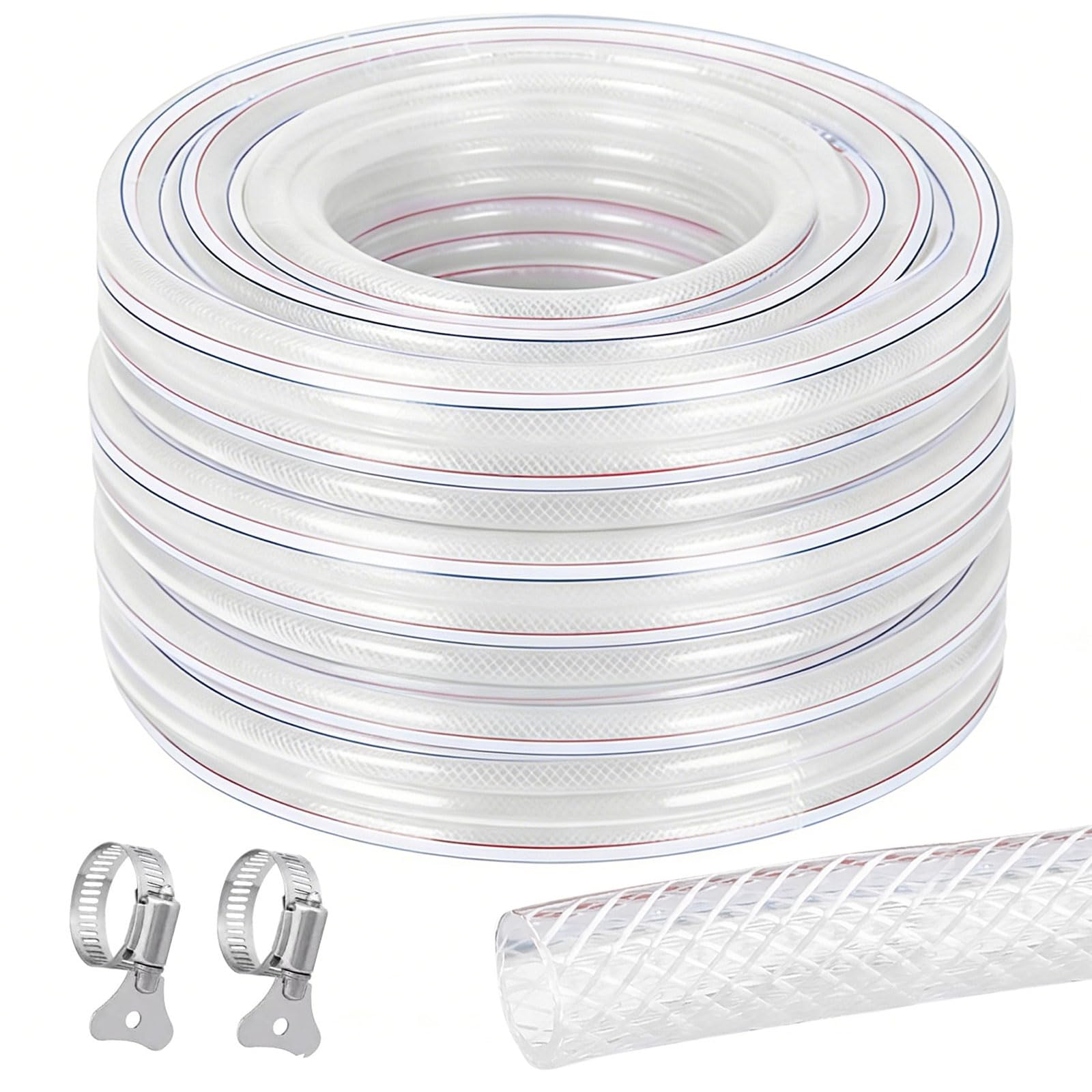 Tuyau tissé en PVC tressé - 25 x 32 mm - 3/6/10 m - Transparent - Haute pression - Flexible - Pour eau, gaz, huile, air, air comprimé (25 mm x 32 mm, 10)