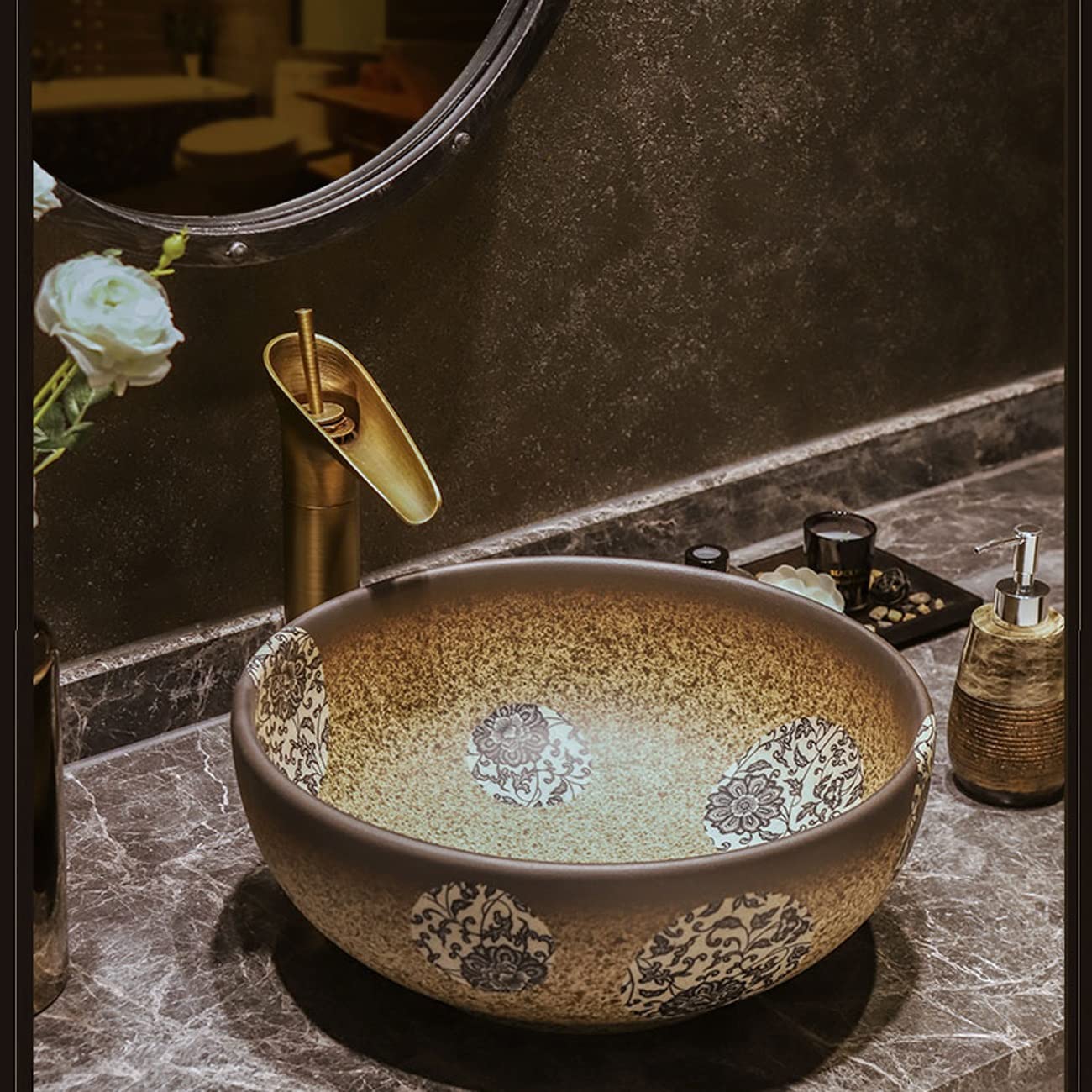Okrągła Umywalka Porcelanowa Nablatowa, Ceramiczna Umywalka Nablatowa, Artystyczna Umywalka Łazienkowa Z Misą