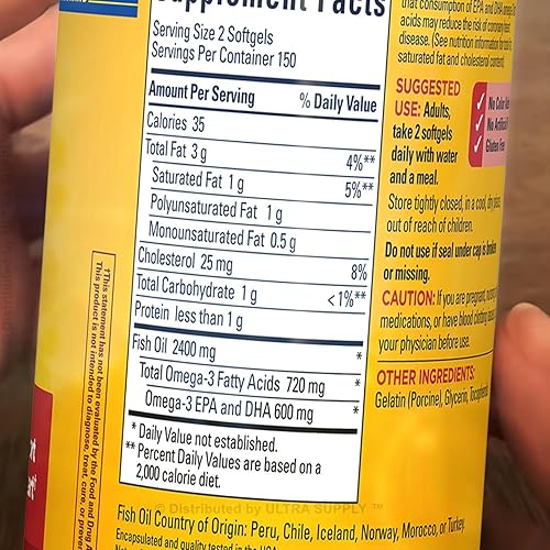 Miniatura 2 de Nature_Mades Aceite de pescado 1200 mg (300 unidades - Paquete económico)  360 mg Omega-3 EPA y DHA cápsulas blandas - Purificado, sin mercurio