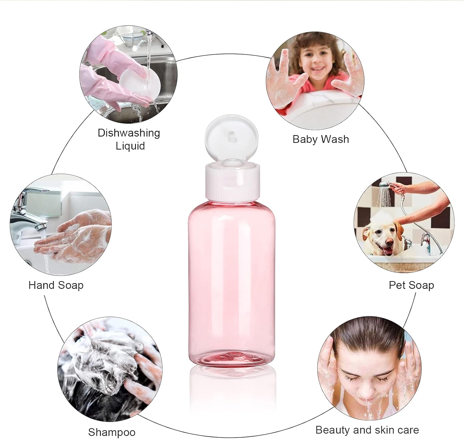 30Pack Clear Refillable Cosmetic Bottles Empty Liquid Hand Sanitizer Bottles Plastic Travel Containers Bottles with Flip Caps 50ML - Oval Design (Pink)