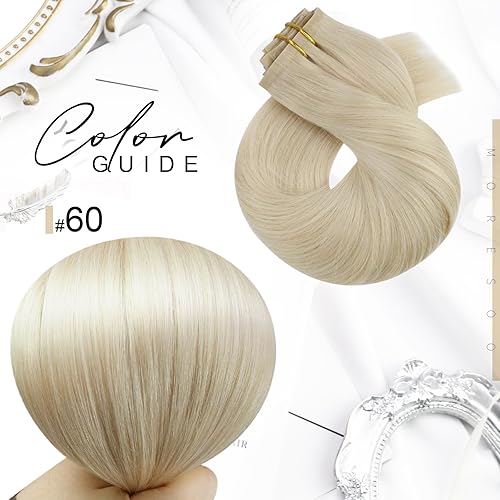 Miniatura 7 de Moresoo Extensiones de cabello humano rubio con clip, sin costuras, color rubio platino, 20 pulgadas, 4.23oz, 7 unidades, extensiones de cabello