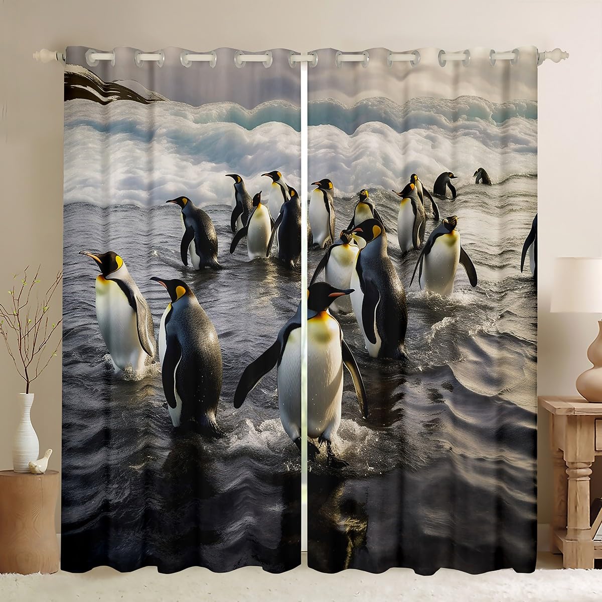 Feelyou Penguin Window Curtains Cute Penguin Blackout Curtains Boys Girls Lovely Polar Animal Darkening Drapes for Bedroom Wildlife Living Room Window