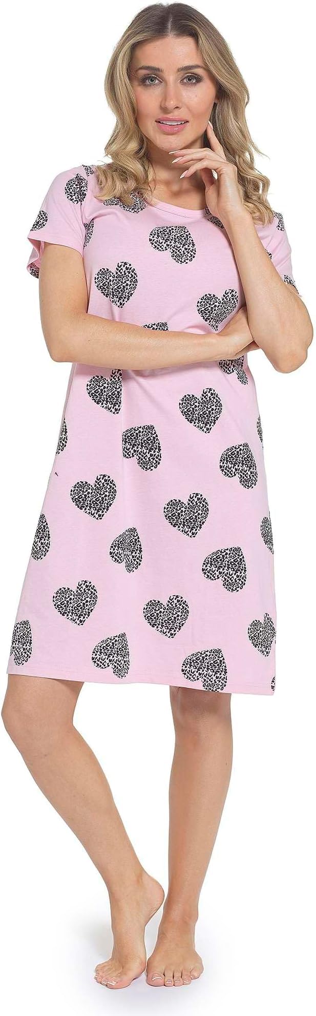 Undercover Ladies Leopard Heart Print Nightie LN452 Pink 8-10