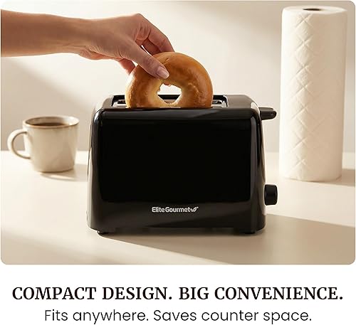 Miniatura 6 de Elite Gourmet ECT1027B - Tostadora Cool Touch con 6 ajustes de temperatura y ranuras extra anchas de 1.25 pulgadas para bagels, gofres, panes