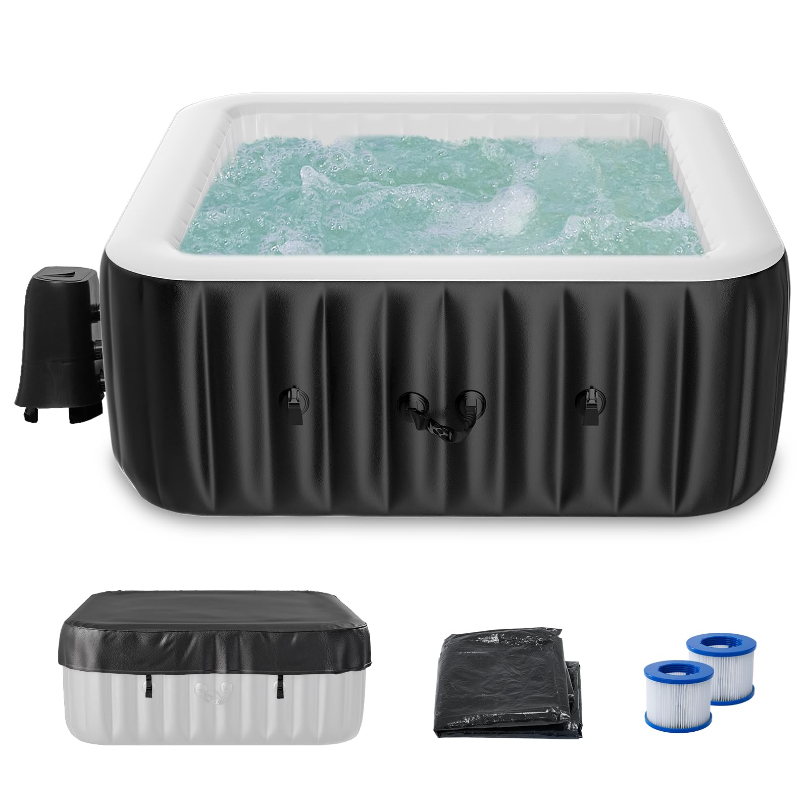 LILYPELLE 4-6 Person Inflatable Hot Tub, Portable Large Square Hot Tub with 130 Bubble Jets, Outdoor Spa Set Included Heater Pump, Filter and Spa Cover, 73" X 73" X 25"