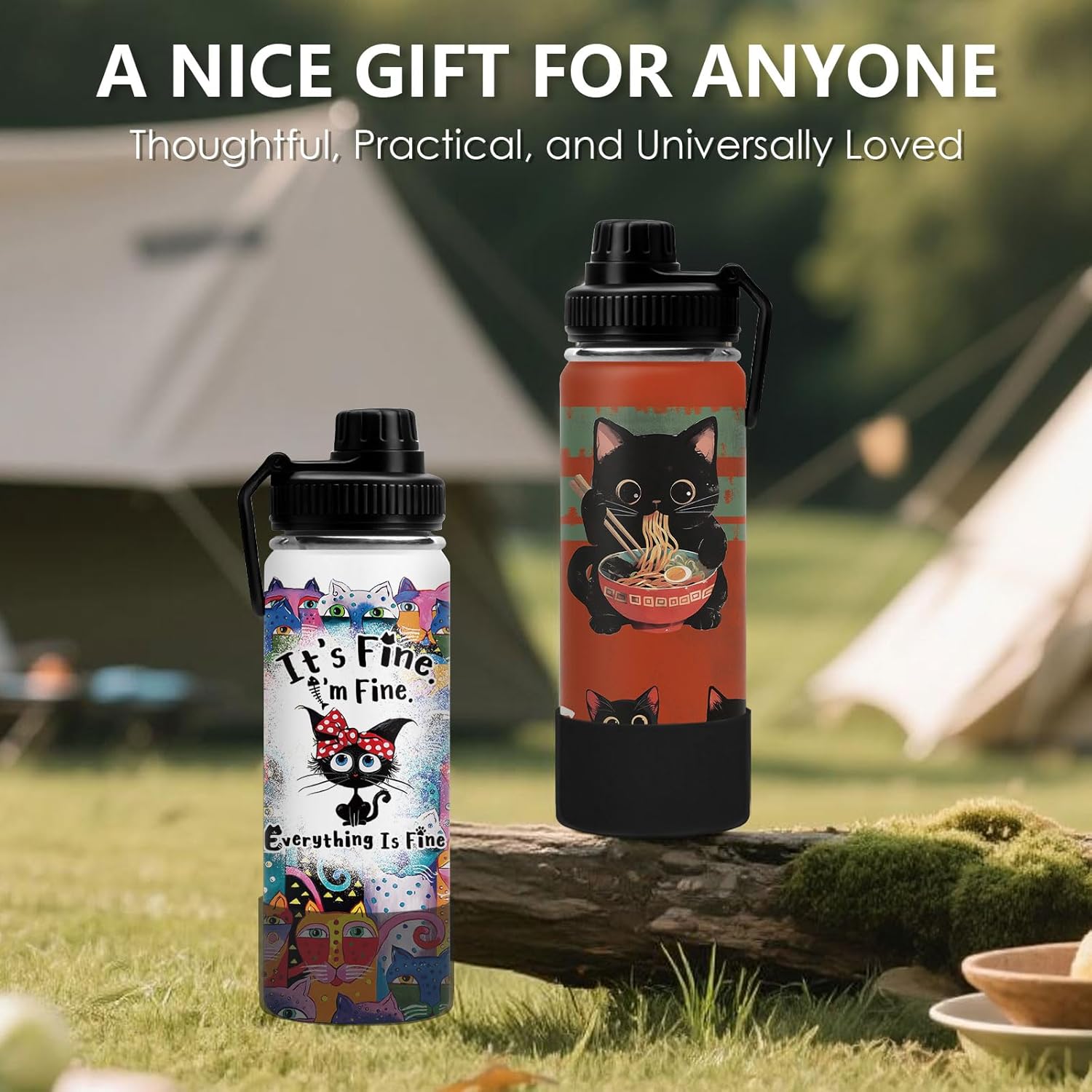 DUUV Cat Gifts for Women, 18 Oz Anime Cat Water Bottle, Cats Lover Gifts for Birthday Christmas, Cute Anime Bottles for Mom Sister Friends, Sport Water Bottle for Gym Travel, 1PCS - Image 8