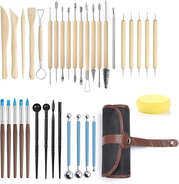 GuKKK Pottery Clay Sculpting Tools, 35 Pcs Pottery Tools Clay Modelling Tools Kit, Dotting Tools, Ball Stylus Dotting Modeling Kit, Pottery Clay Modeling Embossing Nail Art DIY