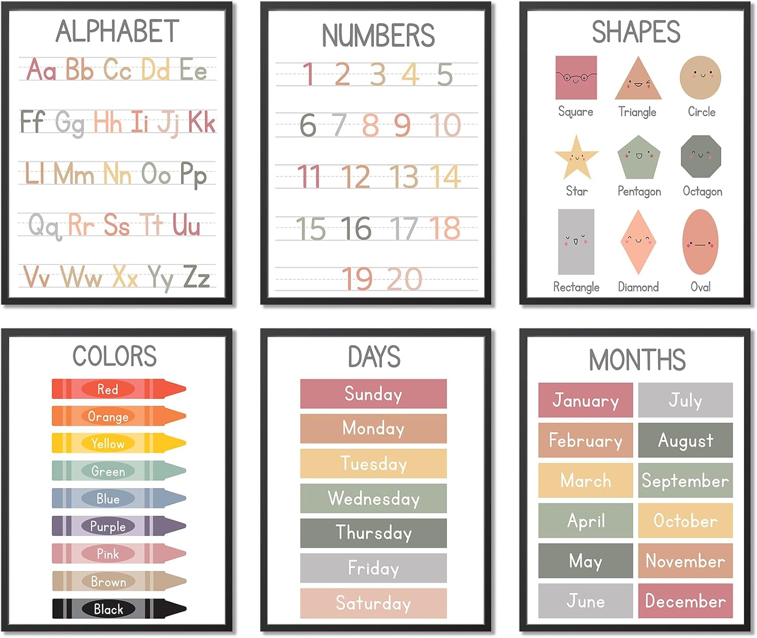 Educational Pre K Posters for Toddlers 1–3,Alphabet ABC Learning Posters Print for Classroom Kids Supplies,Classroom Teacher Must Haves Wall Decor,Preschool Kindergarten Homeschool Nursery Supplies