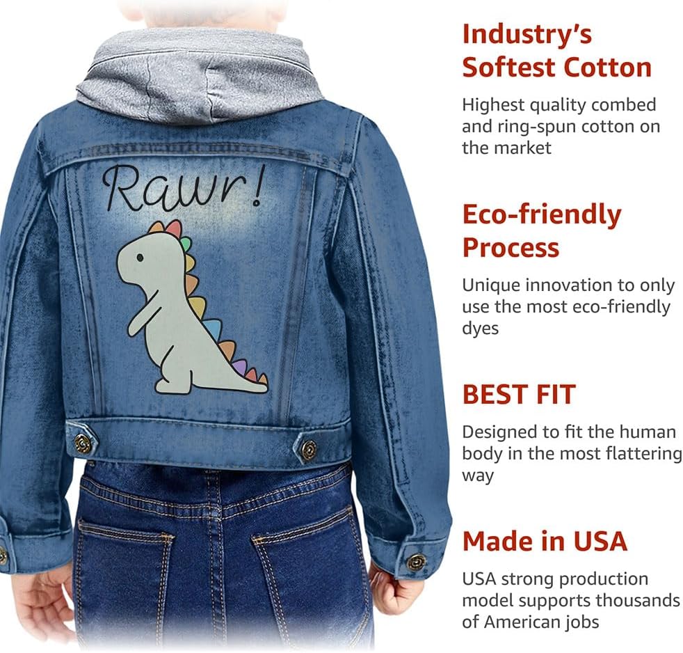 Rawr! Cute Dino Toddler Hooded Denim Jacket - Boy Gift - Dinosaur Themed Stuff