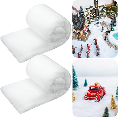 Miniatura 7 de BBTO Juego de mantas de nieve artificiales de Navidad para decoraciones de fondo de pueblo de Navidad (1 pieza, 15.7 pulgadas x 4.9 pies)