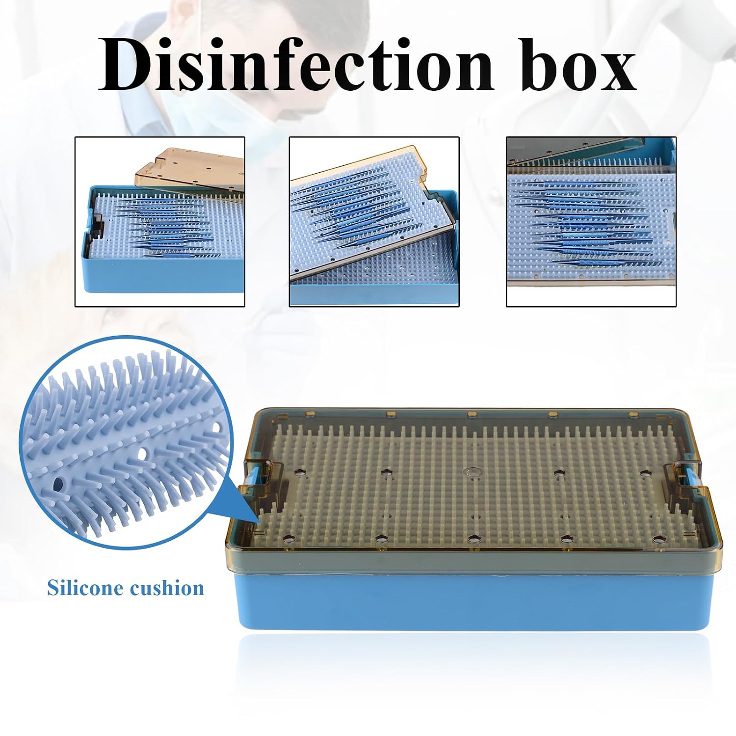 Plastic Autoclavable Instruments Storage Box Instruments Sterilization Tray Case with Silicone Mat Double Layer Style