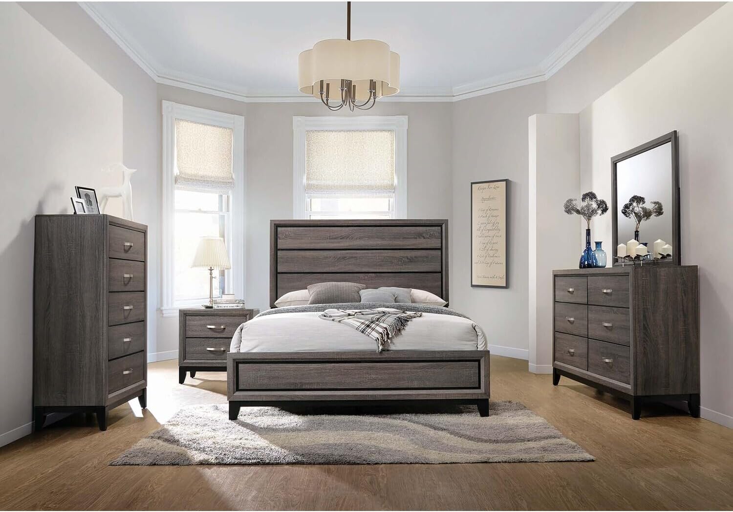 HomeStock Gothic Grace Eastern King Bedroom Set Grey Oak