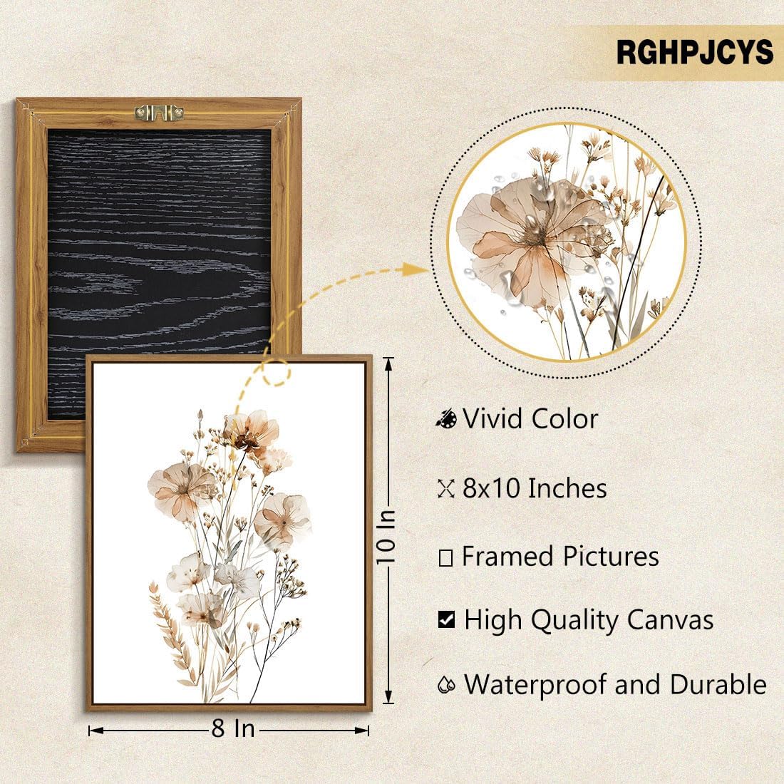Neutral Watercolor Botanical Wall Art Vintage Floral Canvas Art Prints Orange Flower Plants Picture Minimalist Wall Decor Boho Artwork Framed for Girls Room Bedroom Living Room Decoration, 8"x10"x1Pcs Neutral Flowers 10"L x 8"W