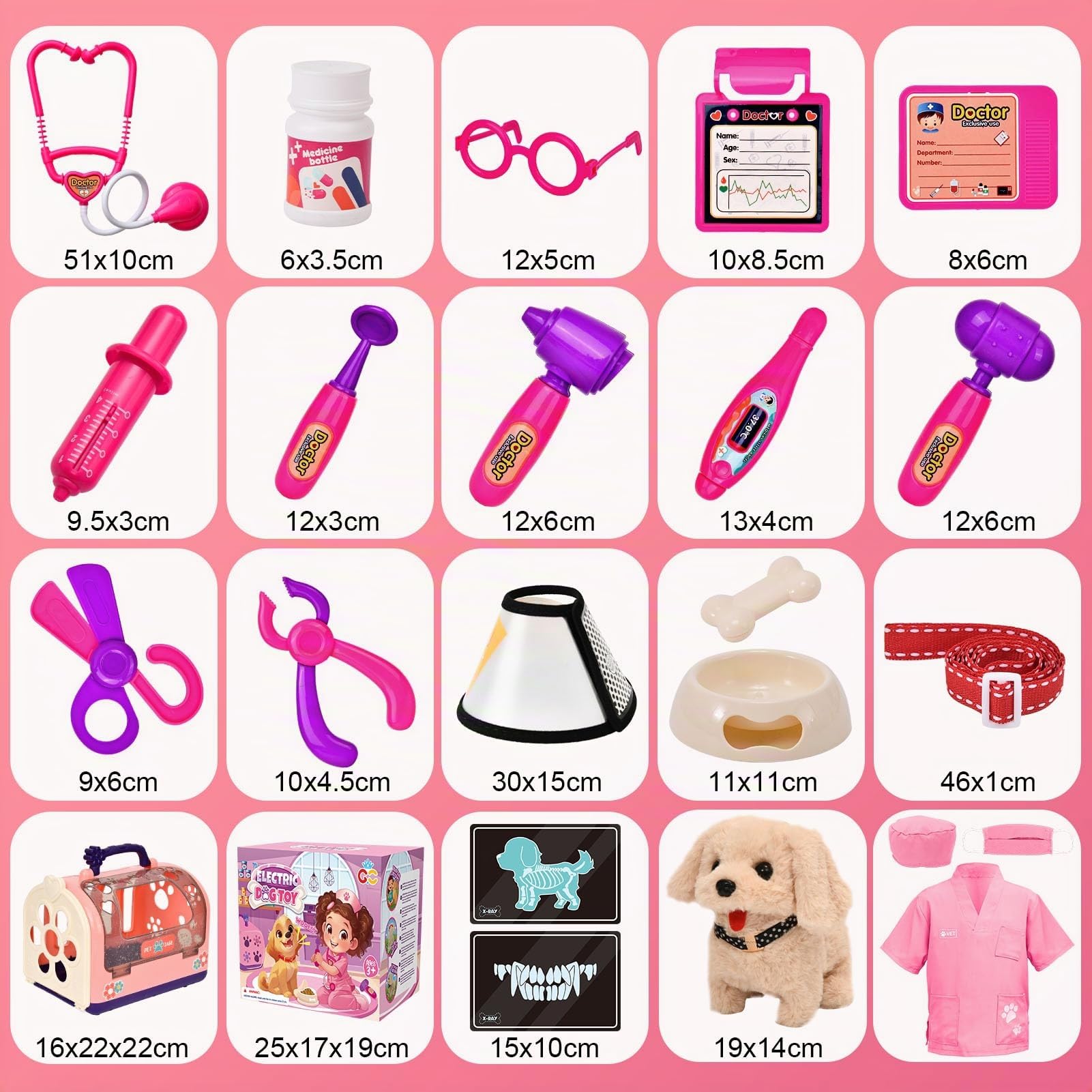 G.C Chien Jouet Enfant Électrique Chien Interactif avec Kit Docteur Déguisement Vétérinaire et Cage, Peluche Chien Qui Marche Aboie et Toilettage Jeu de Rôle Cadeau pour Fille Garçon 3 4 5 6 7 8 Ans