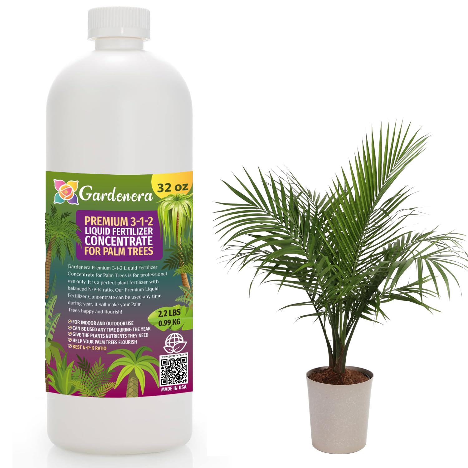Photo 1 of Premium Liquid Palm Tree Plant Fertilizer - 3-1-2 Concentrate for Indoor Plants and Flowers by Gardenera | Organic Plant Food for Palm Trees - 32oz