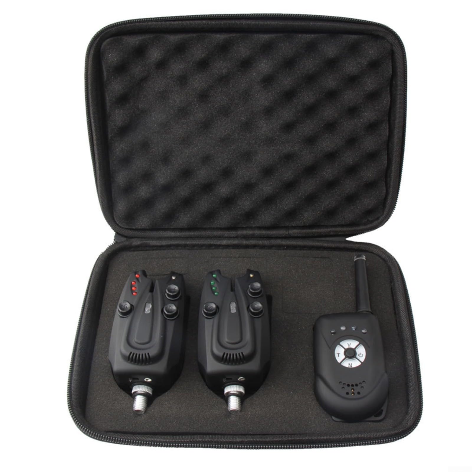 Kit d'alarme de touche numérique sans fil pour pêche à la carpe avec son LED Design étanche à la pluie pour réservoir côtier canne à pêche 2 émetteurs 1 récepteur Noir (1 + 2 alarmes)